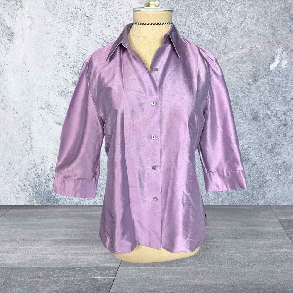 Valerie By Valerie Stevens Petite Lavender Silk Blouse Button down Size Small